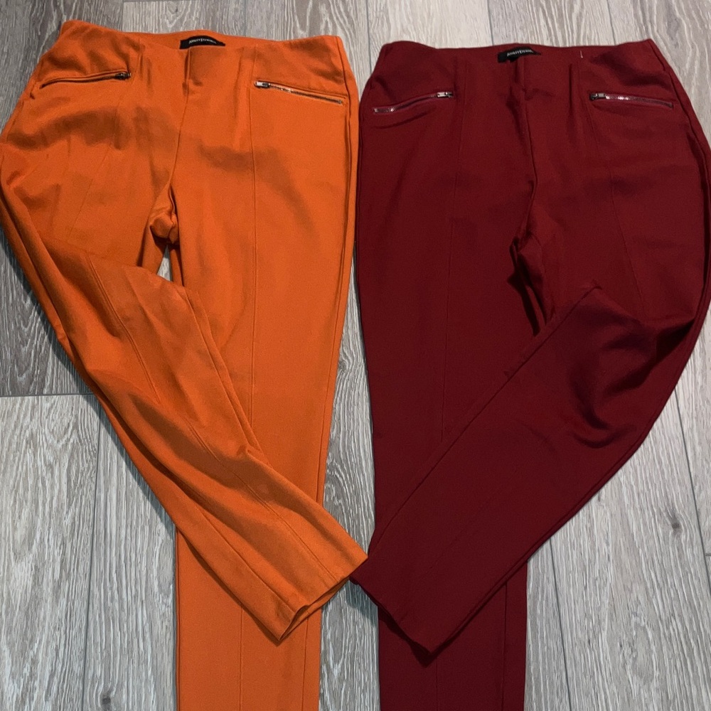 Ashley Stewart Orange and Burgundy Ponte Zip-Pocket Ankle Pants Duo